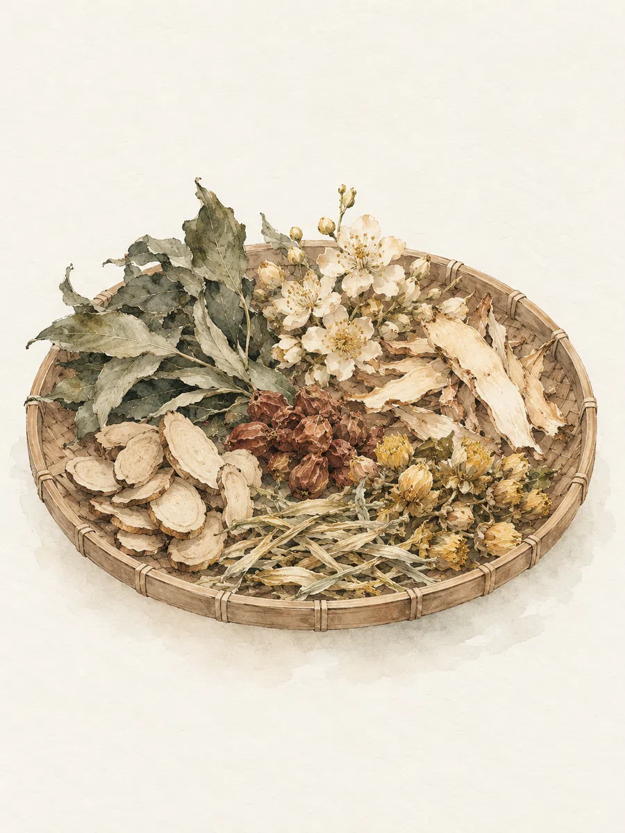 Minh họa dược liệu Trà Linh phơi trên nia tre